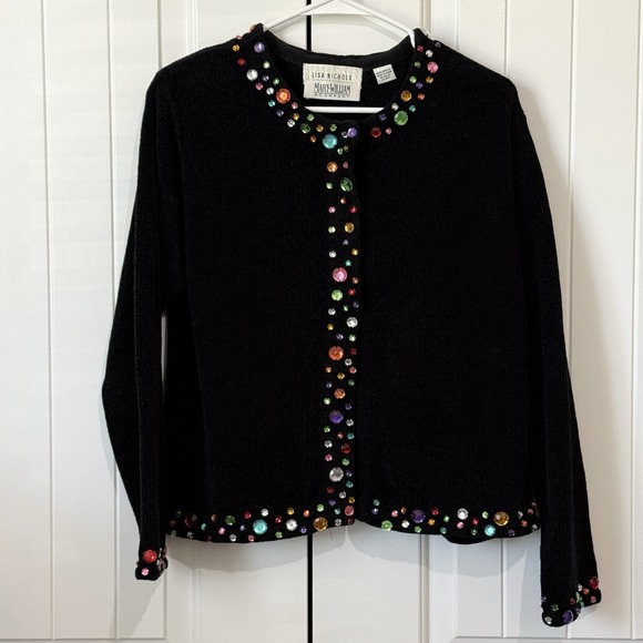 Lisa Nichols Mary‎ William & Co Black Jeweled Cardigan Sweater Medium - Picture 2 of 9